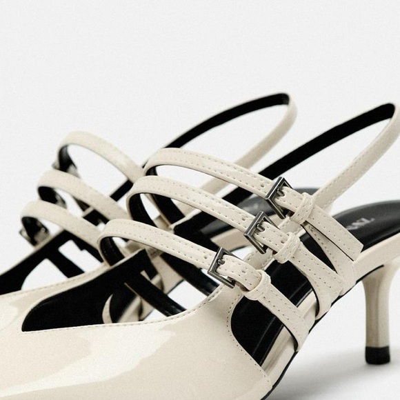 ZARA SLINGBACK STRAPPY FAUX LEATHER KITTEN HEELS - Picture 11 of 12